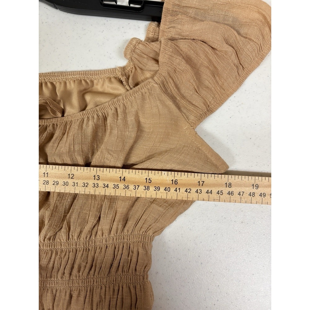 Trixxi Mini Dress Sz L Tan Ruffled Tiers Short Sleeve Flirty Coquette Y2k Party - Picture 10 of 14